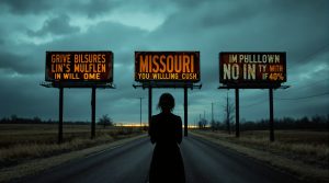 Rollistan i Tre skyltar utanför Ebbing, Missouri